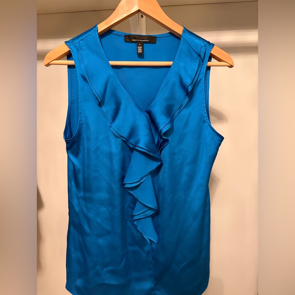 WHBM Blue Sleeveless Ruffle Top